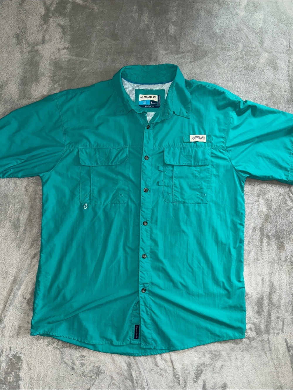 Magellan Outdoors Men’s Teal Short-Sleeve Fishing Button-Down Shirt - Picture 2 of 4